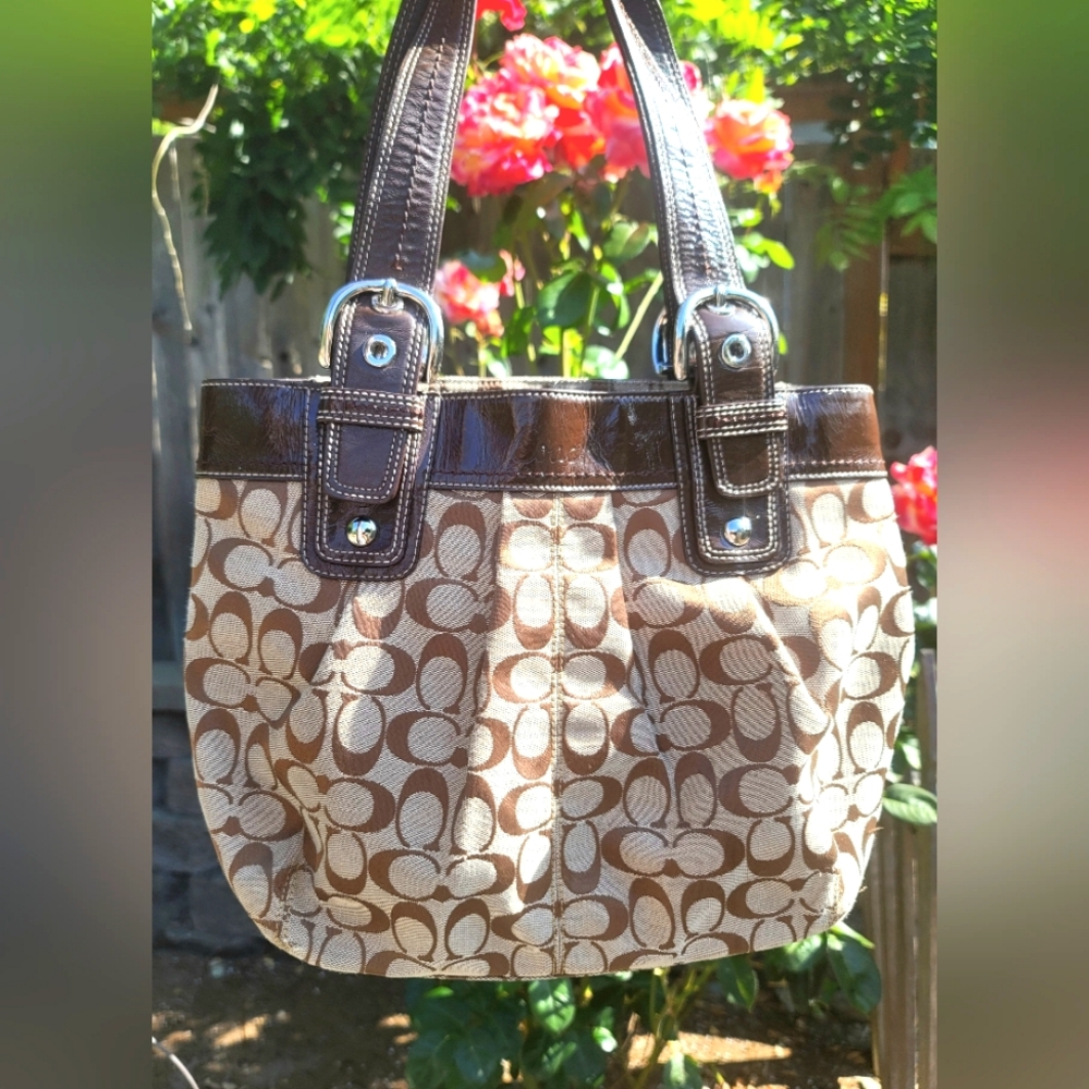 Coach Brown and Tan Signature Canvas Tote